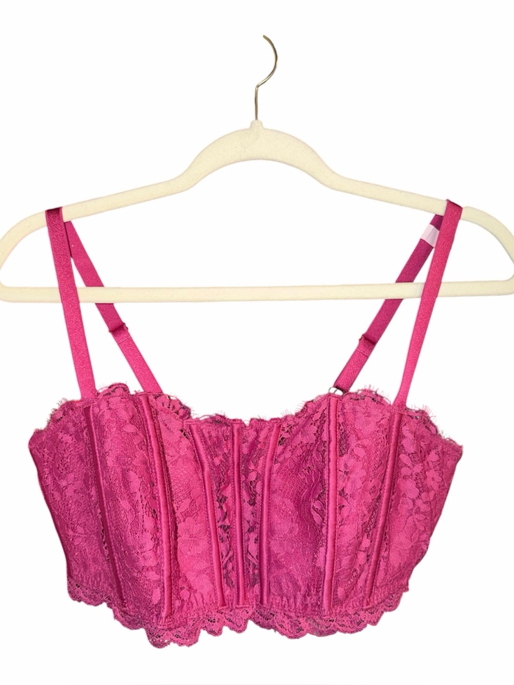 NWT Victoria’s Secret Pink Floral Lace Corset Bra, Size XL